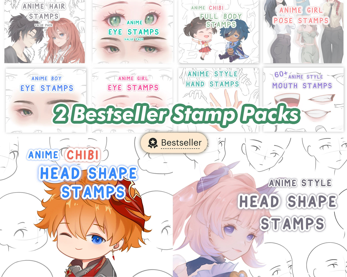 Anime Style 100+ Head Stamp Set